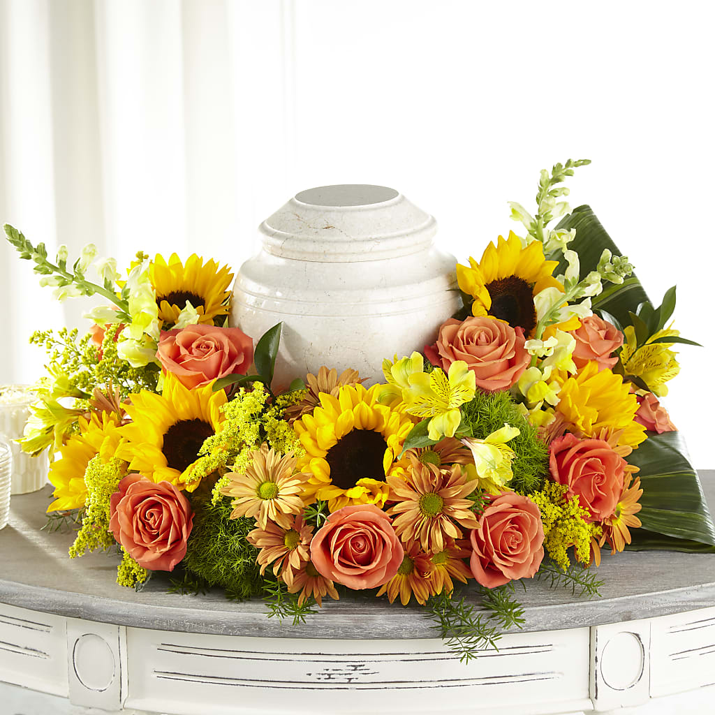 Faithful Sunflower Cremation Adornment – VIVA'S FLOWER SHOP, Framingham MA