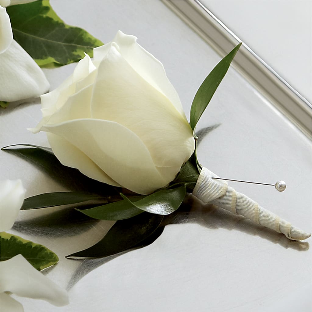 White Rose Boutonniere – VIVA'S FLOWER SHOP, Framingham MA