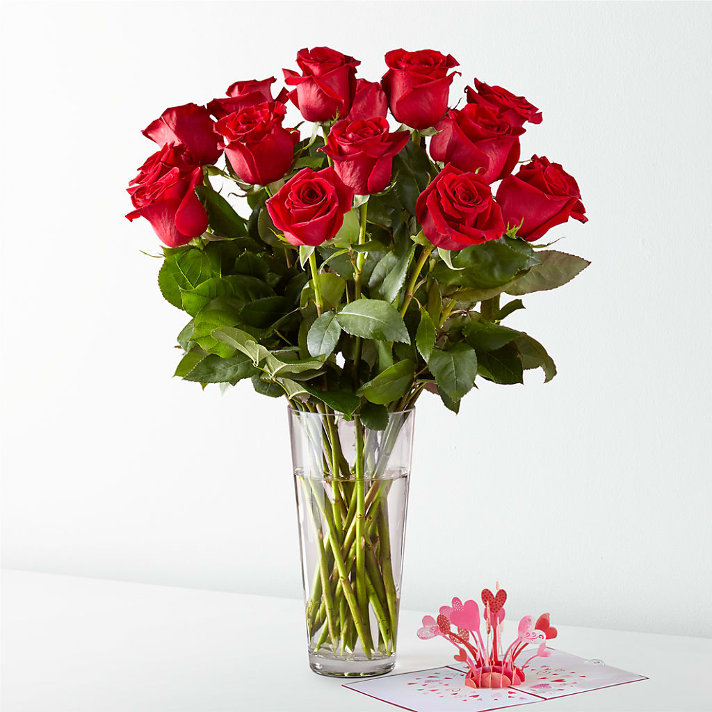 Long Stem Red Rose Bouquet & Lovepop® Pop-Up Card