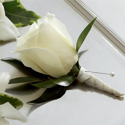 White Rose Boutonniere – VIVA'S FLOWER SHOP, Framingham MA